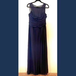 Dessy Illusion Bodice Chiffon Maxi Dress in Midnight Navy